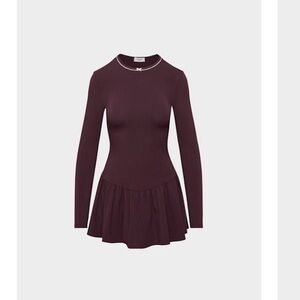 Long Sleeve Peplum Dress in Deep Burgundy